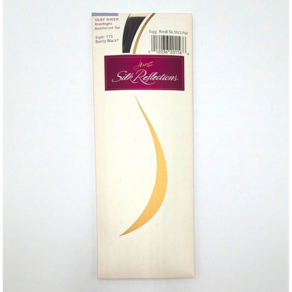Hanes Silk Reflections Sheer Knee High Stockings Reinforced Toe Barely Black 2pr